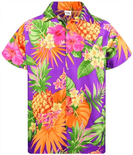 King Kameha Funky Hawaiihemd, Herren, Kurzarm, Ananas, Violett 5XL von King Kameha