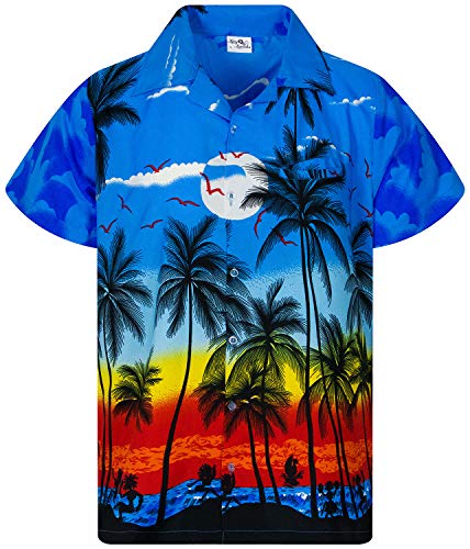 King Kameha Funky Hawaiihemd, Herren, Kurzarm, Beach New, Blau, 12XL von King Kameha