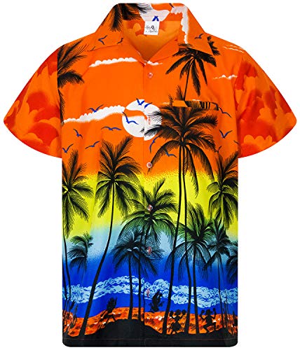 King Kameha Funky Hawaiihemd, Herren, Kurzarm, Beach New, Orange, 7XL von King Kameha