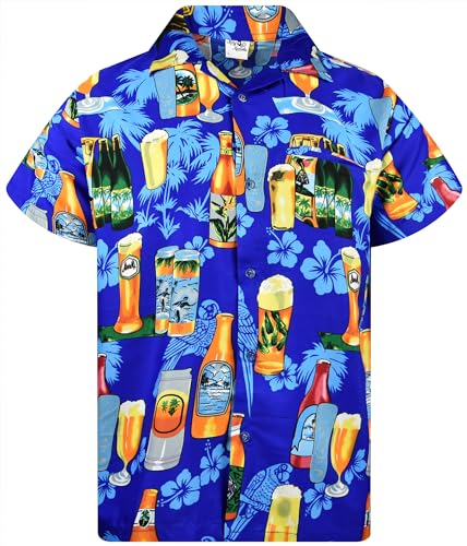 King Kameha Funky Hawaiihemd, Herren, Kurzarm, Beerbottles, Blau, XL von King Kameha