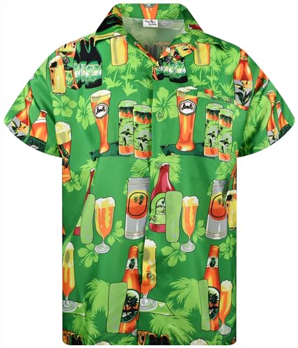 King Kameha Funky Hawaiihemd, Herren, Kurzarm, Beerbottles, Grün, 3XL von King Kameha