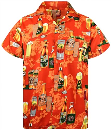 King Kameha Funky Hawaiihemd, Herren, Kurzarm, Beerbottles, Orange, 3XL von King Kameha