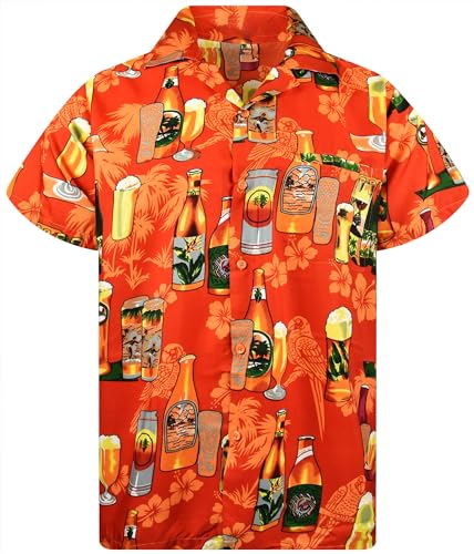 King Kameha Funky Hawaiihemd, Herren, Kurzarm, Beerbottles, Orange, L von King Kameha