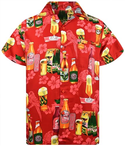 King Kameha Funky Hawaiihemd, Herren, Kurzarm, Beerbottles, Rot, 3XL von King Kameha