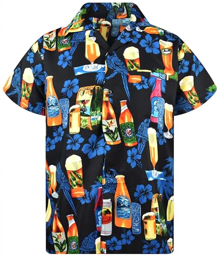 King Kameha Funky Hawaiihemd, Herren, Kurzarm, Beerbottles, Schwarz, 4XL von King Kameha