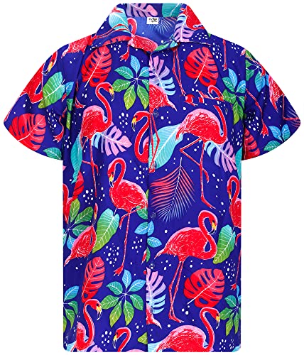 King Kameha Funky Hawaiihemd, Herren, Kurzarm, Funky Flamingos Print, Blau, 6XL von King Kameha