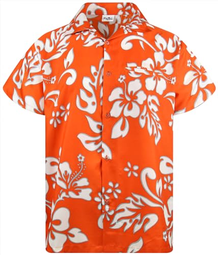 King Kameha Funky Hawaiihemd, Herren, Kurzarm, Hibiscus, Orange, 4XL von King Kameha