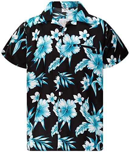 King Kameha Funky Hawaiihemd, Herren, Kurzarm, Mono Flowers, Schwarz Türkis, 5XL von King Kameha