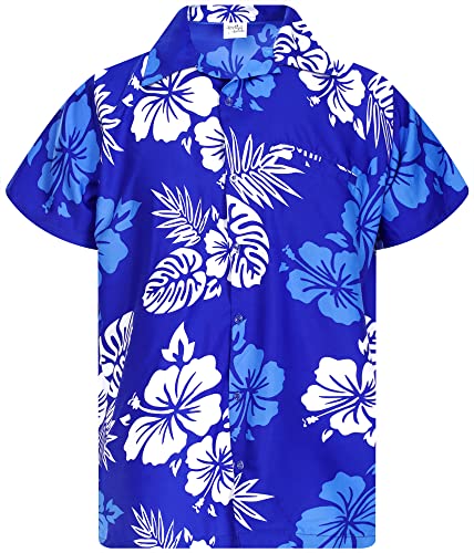 King Kameha Funky Hawaiihemd, Herren, Kurzarm, Mono Hibiscus Print, Blau Weiß, L von King Kameha