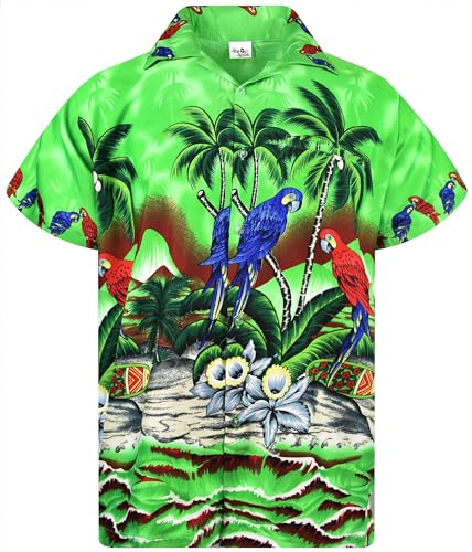 King Kameha Funky Hawaiihemd, Herren, Kurzarm, Parrot, Grün, 6XL von King Kameha