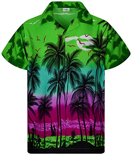 King Kameha Funky Hawaiihemd, Herren, Kurzarm, Print Beach, Grün, 7XL von King Kameha