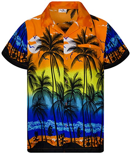 King Kameha Funky Hawaiihemd, Herren, Kurzarm, Print Beach, Orange, 12XL von King Kameha