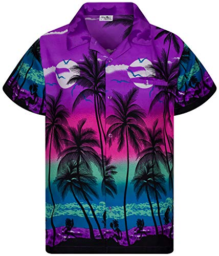 King Kameha Funky Hawaiihemd, Herren, Kurzarm, Print Beach, Violett, 7XL von King Kameha