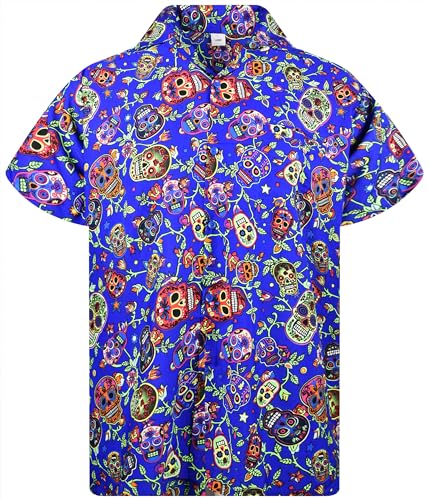 King Kameha Funky Hawaiihemd, Herren, Kurzarm, Skulls, Blau Multi 6XL von King Kameha