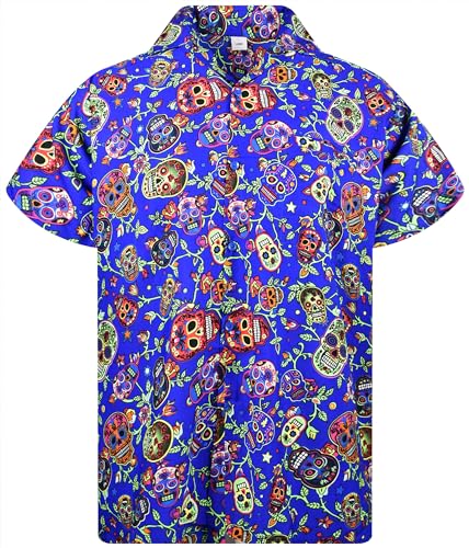 King Kameha Funky Hawaiihemd, Herren, Kurzarm, Skulls, Blau Multi XXL von King Kameha