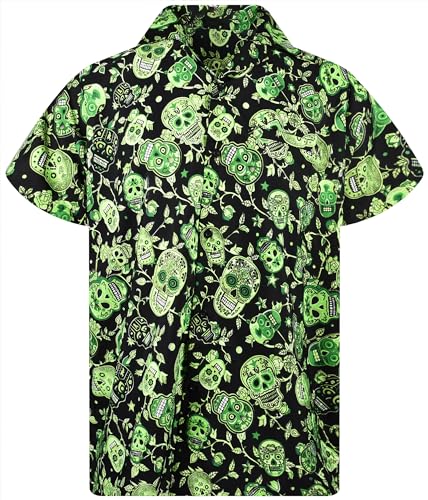 King Kameha Funky Hawaiihemd, Herren, Kurzarm, Skulls, Grün, XL von King Kameha