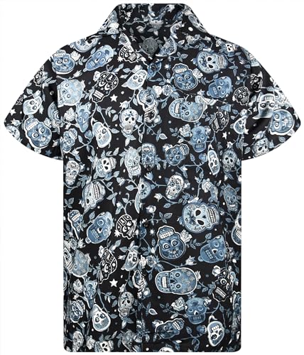 King Kameha Funky Hawaiihemd, Herren, Kurzarm, Skulls, Schwarz Grau, M von King Kameha