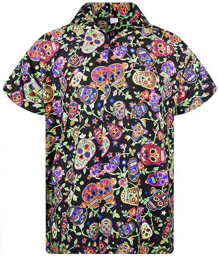 King Kameha Funky Hawaiihemd, Herren, Kurzarm, Skulls, Schwarz Multi, XXL von King Kameha