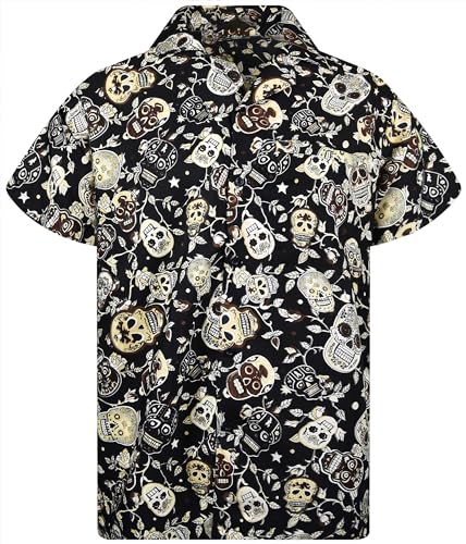 King Kameha Funky Hawaiihemd, Herren, Kurzarm, Skulls, Schwarz Sepia, L von King Kameha
