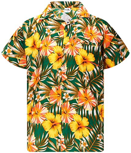 King Kameha Funky Hawaiihemd, Herren, Kurzarm, Tropical Hibiscus, Grün Gelb, 3XL von King Kameha