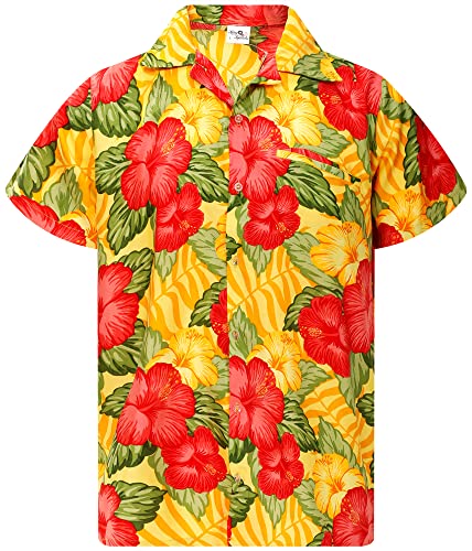 King Kameha Funky Hawaiihemd, Herren, Kurzarm, Wild Flowers, Gelb, M von King Kameha