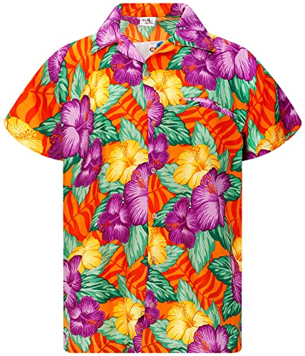 King Kameha Funky Hawaiihemd, Herren, Kurzarm, Wild Flowers, Orange, 3XL von King Kameha