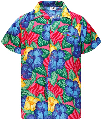 King Kameha Funky Hawaiihemd, Herren, Kurzarm, Wild Flowers, Pink, M von King Kameha