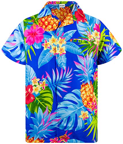 King Kameha Funky Hawaiihemd, Kurzarm, Ananas, Blau, XL von King Kameha
