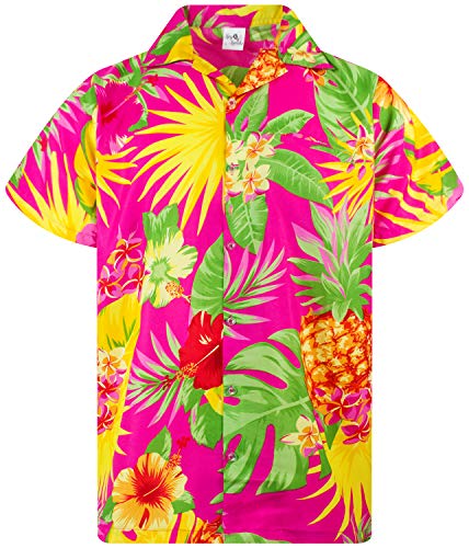 King Kameha Funky Hawaiihemd, Kurzarm, Ananas, Pink, 3XL von King Kameha