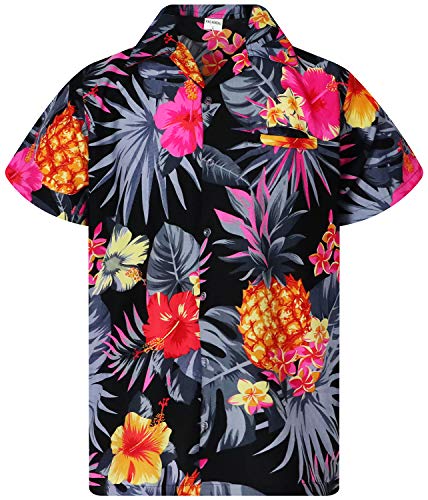 Funky Hawaiian Shirt Shortsleeve Pineapple Black Grey 5XL von King Kameha