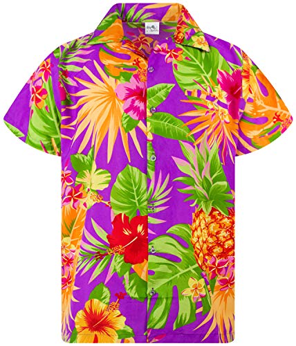 King Kameha Funky Hawaiihemd, Kurzarm, Ananas, Violett, 3XL von King Kameha