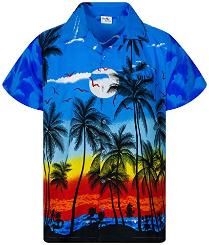 King Kameha Funky Hawaiihemd, Kurzarm, Beach New, Blau, 3XL von King Kameha