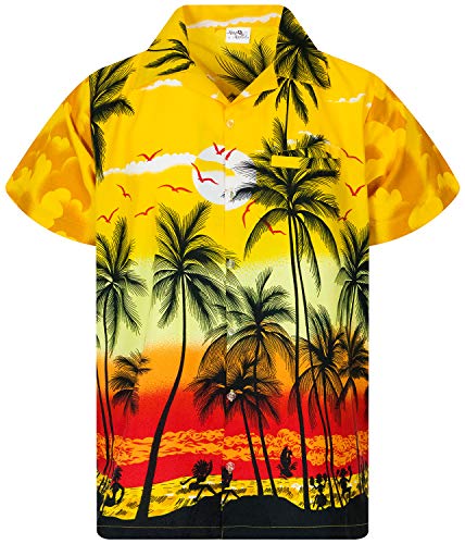 King Kameha Funky Hawaiihemd, Kurzarm, Beach New, Gelb, 3XL von King Kameha