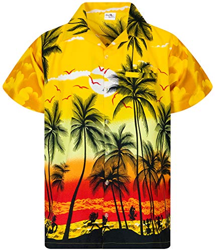 King Kameha Funky Hawaiihemd, Kurzarm, Beach New, Gelb, 4XL von King Kameha