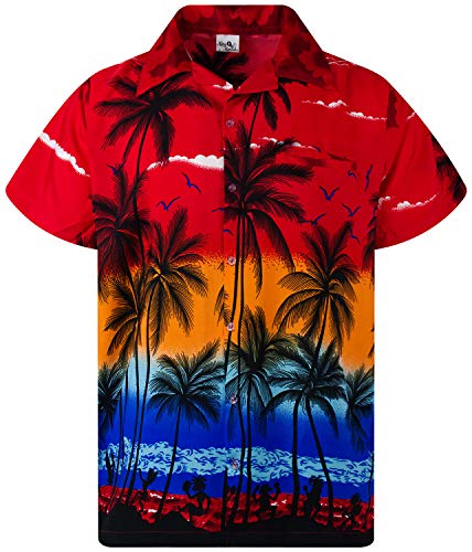 King Kameha Funky Hawaiihemd, Kurzarm, Beach New, Rot, 3XL von King Kameha