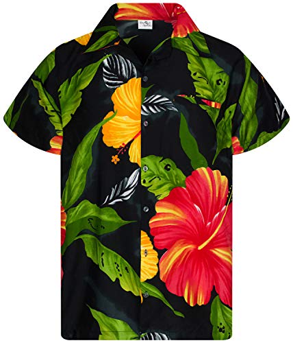 King Kameha Funky Hawaiihemd, Kurzarm, Big Flower, Schwarz, 5XL von King Kameha