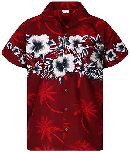 King Kameha Funky Hawaiihemd, Kurzarm, Flower Chestprint, Rot, 3XL von King Kameha