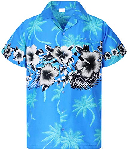 King Kameha Funky Hawaiihemd, Kurzarm, Flower Chestprint, Türkis, 4XL von King Kameha