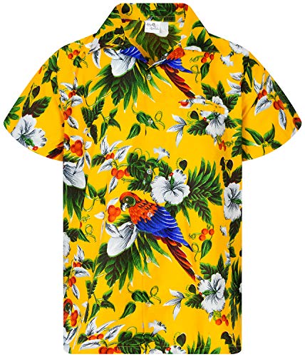 King Kameha Funky Hawaiihemd, Kurzarm, Cherryparrot New, Gelb, 5XL von King Kameha
