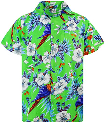 King Kameha Funky Hawaiihemd, Kurzarm, Cherryparrot New, Lemonengrün, 3XL von King Kameha