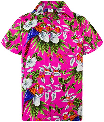 King Kameha Funky Hawaiihemd, Kurzarm, Cherryparrot New, Pink, 4XL von King Kameha