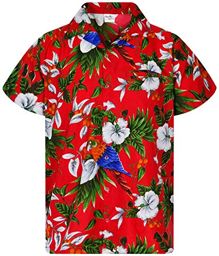 King Kameha Funky Hawaiihemd, Kurzarm, Cherryparrot New, Rot, 4XL von King Kameha