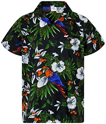 King Kameha Funky Hawaiihemd, Kurzarm, Cherryparrot New, Schwarz, 4XL von King Kameha