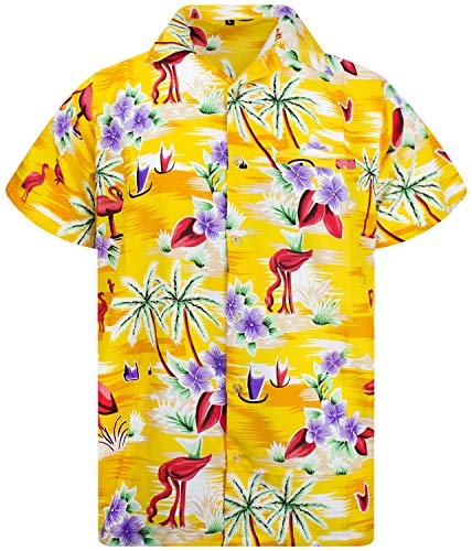 King Kameha Funky Hawaiihemd, Kurzarm, Flamingos, Gelb, 4XL von King Kameha