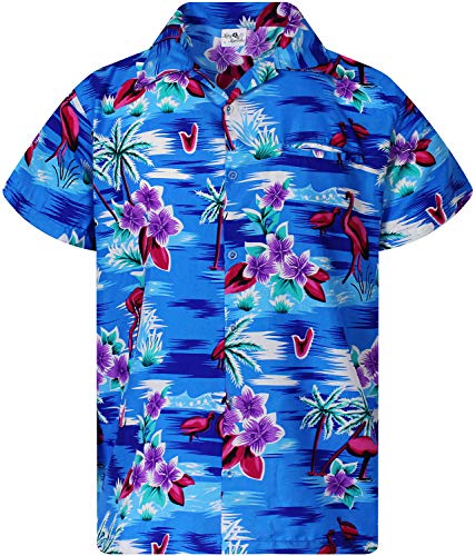 King Kameha Funky Hawaiihemd, Kurzarm, Flamingos, NEU-Blau, 6XL von King Kameha