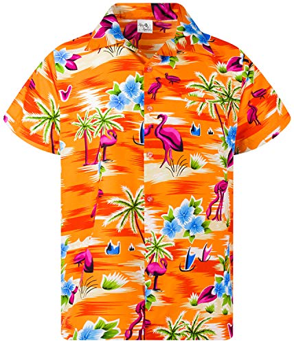 King Kameha Funky Hawaiihemd, Kurzarm, Flamingos, Orange, 3XL von King Kameha