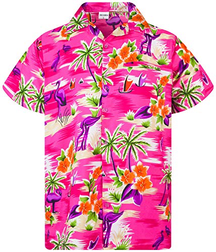 King Kameha Funky Hawaiihemd, Kurzarm, Flamingos, Pink, 5XL von King Kameha