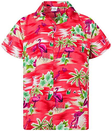 King Kameha Funky Hawaiihemd, Kurzarm, Flamingos, Rot, 3XL von King Kameha