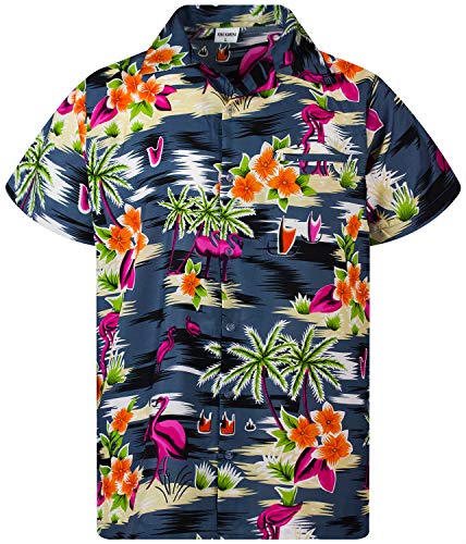 King Kameha Funky Hawaiihemd, Kurzarm, Flamingos, Schwarz, 3XL von King Kameha