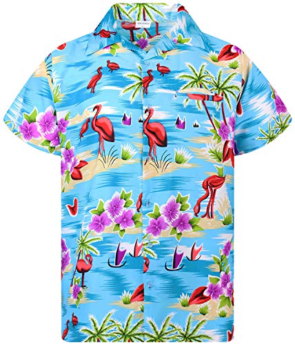 King Kameha Funky Hawaiihemd, Kurzarm, Flamingos, Türkis, 4XL von King Kameha